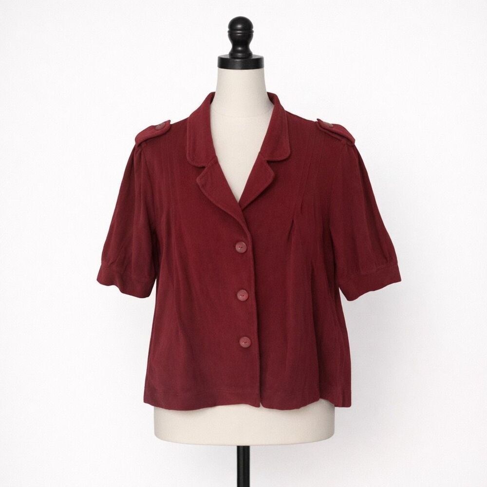 Calvin Klein Jeans Burgundy Short Sleeve Blazer Jacket Medium Stretch Cotton